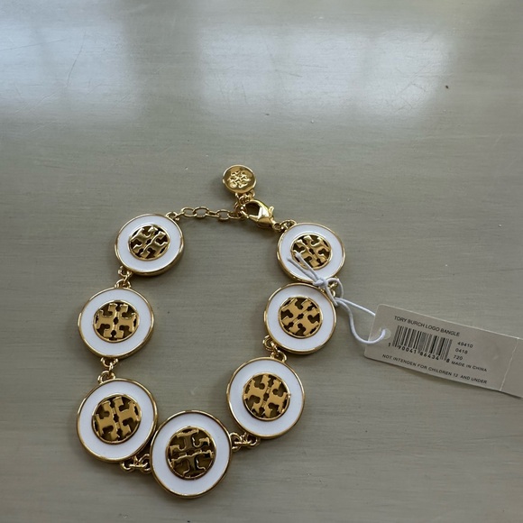 Tory Burch Logo Bangle Gold and White Bracelet - Picture 4 of 6